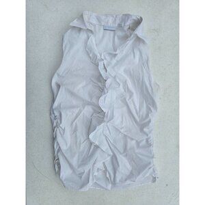 New York & Company Womens White Sleeveless Ruffle Front Button-Up Blouse